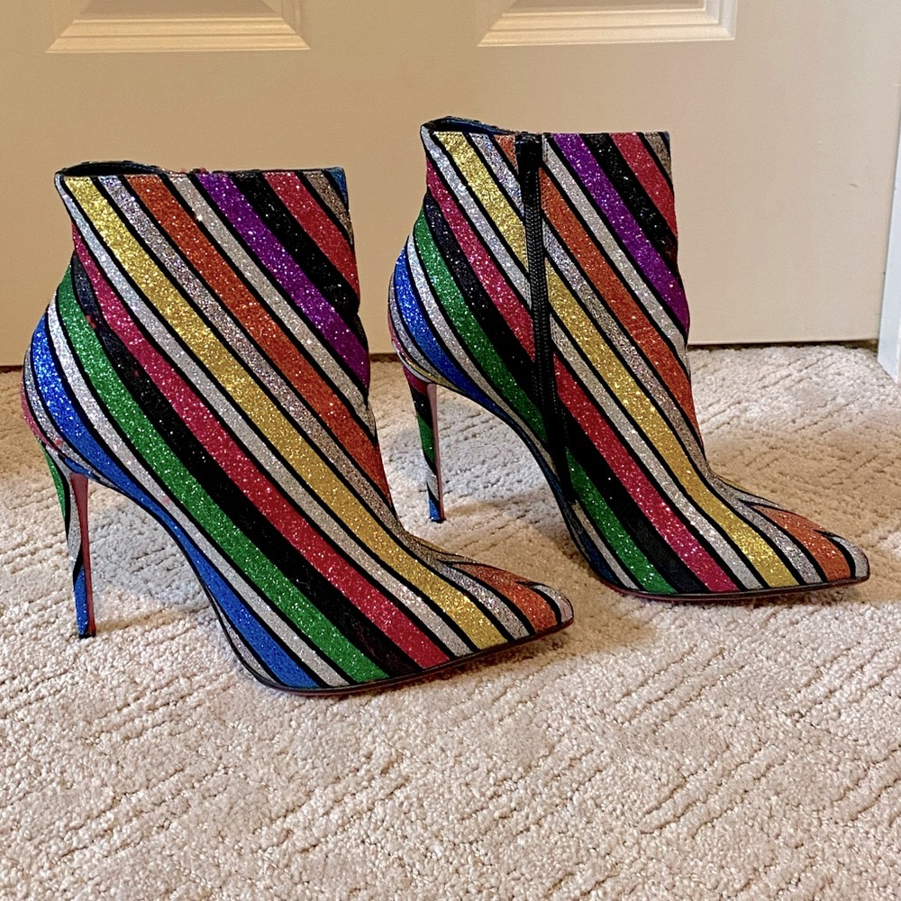 Christian Louboutin SO KATE Stripe Rainbow Booties Size 7 or 37